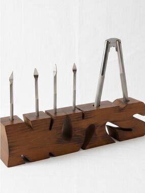 Vintage Wooden NUTS Nutcracker Set with 4 Picks Retro Barware